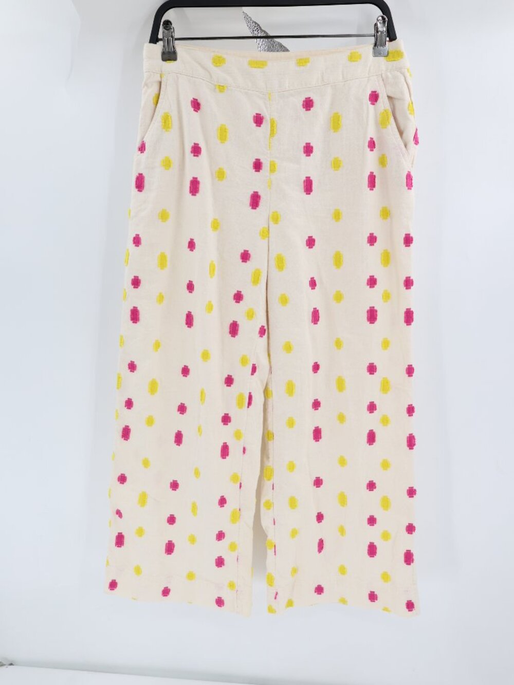 Anthropologie Pants Womens 6 Cotton Geometric Wide Leg Cropped Side Zip textured